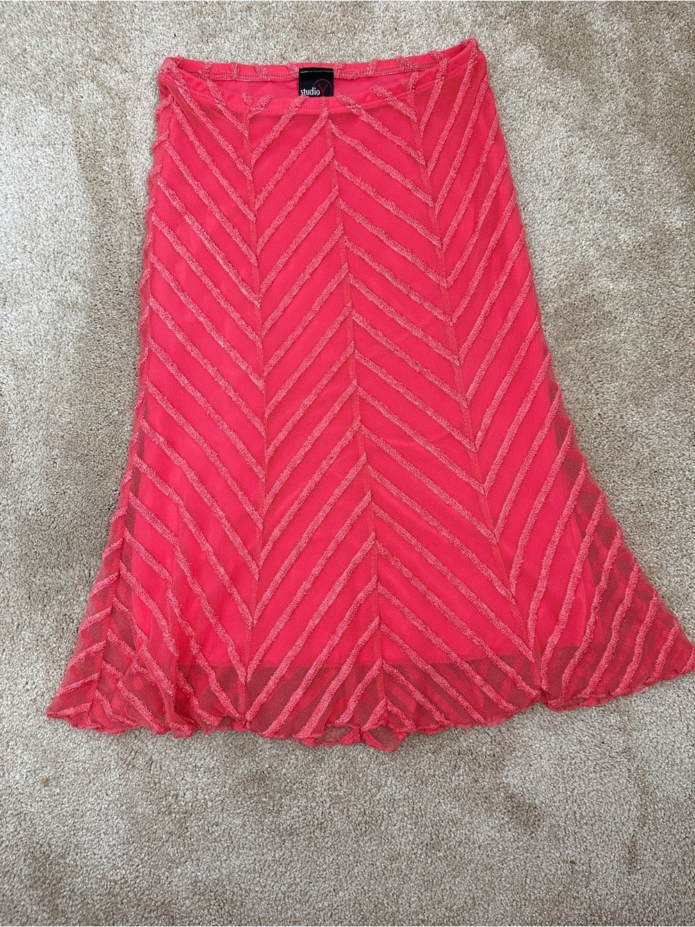 Vintage Y2K Studio Y Coral Pink Chevron Mesh Skirt S
